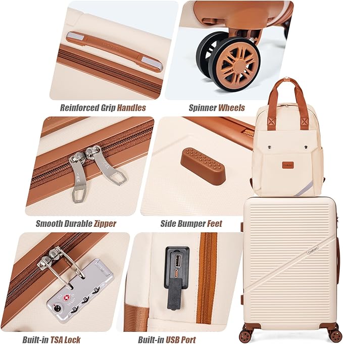 Cosbarn Carry On Luggage 22x14x9 Airline Approved, 20 Inch Carry on Suitcases with Wheels, ABS Lightweight Carry-on Luggage, Travel Suitcase Set with Wheels and TSA Lock