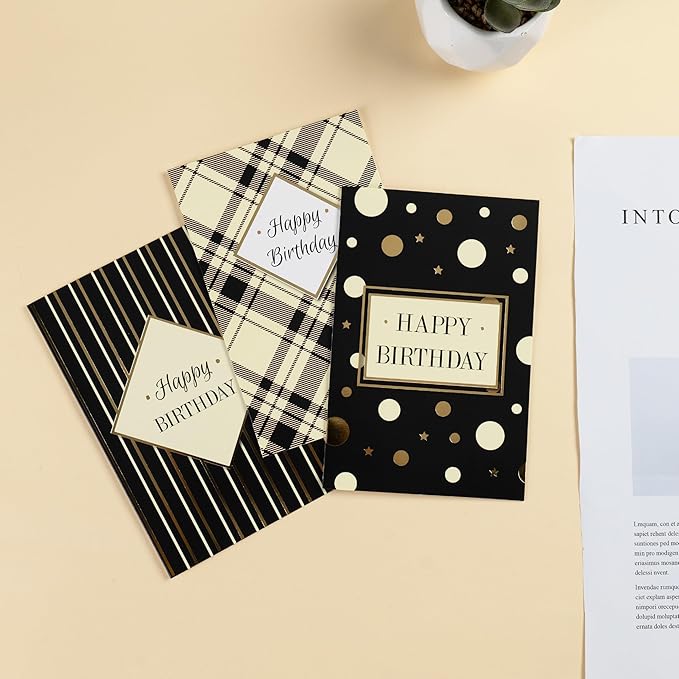 Mr. Pen- Birthday Cards with Envelopes, 20 Pack, 4" x 6", Black with Gold Foil, Blank Inside, Greeting Cards Birthday