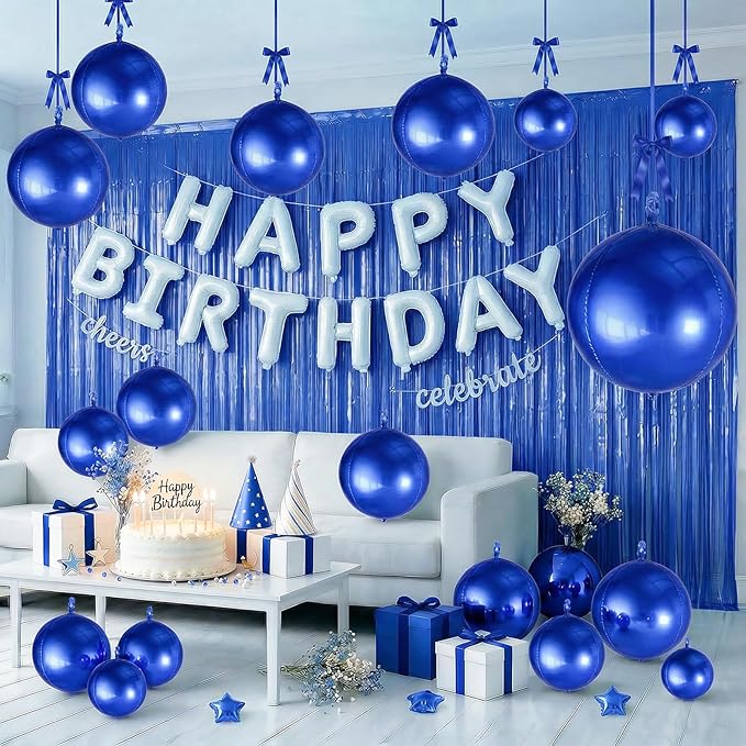 Togvu Navy Blue Round Foil Balloons, 12PCS Different Sizes 4D Metallic Balloon Large Navy Sphere Mirror Ball Balloons for Prom Graduation New Year Birthday Party Ceiling Decorations Supplies