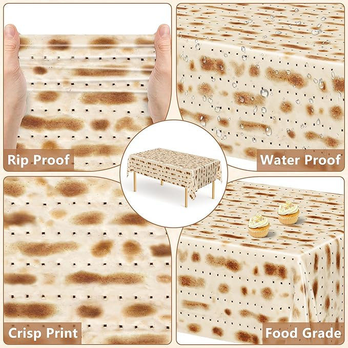 3 Pack Passover Decorations, 108" X 54" Passover Matzah Tablecloth, Disposable Plastic Seder Party Supplies, Rectangle Pesach Matzo Table Covers for Festival Holiday Party Home Dining Table Decor