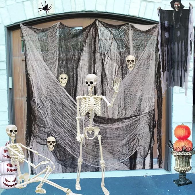 Halloween Creepy Cloth - 8 Pack (4 Black/4 White)- 76x30 Inch Cotton Gauze Fabric - DIY Spooky Decor for Haunted House,Spider Web,Ghost - Indoor Outdoor Halloween Party Decorations