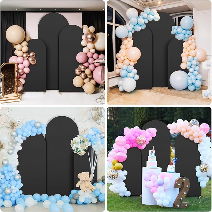 Dofilachy Arch Backdrop Cover - Stretchy Fabric for Wedding Arch Stand, Set of 3 Spandex Covers (4FT, 5FT, 6FT, Black)