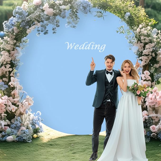 Gallety 7.2FT Baby Blue Round Backdrop Cover with Size Adjuster & 4 Metal Clips, Universal Fit for 5ft-7.2ft Circle Stand, Polyester Fabric Arch Cover for Wedding, Birthday Party, Photography Decor