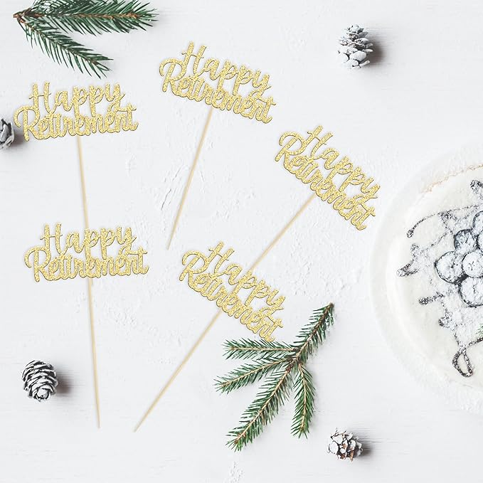 Gyufise 36 Pack Gold Glitter Happy Retirement Cupcake Toppers Retired Cupcake Picks Retirement Theme Birthday Party Cake Decorations Supplies