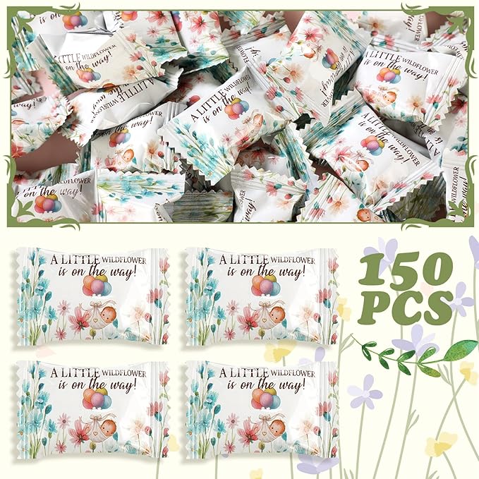Naucoos Wildflower Baby Shower Candy - 26.5 oz. Bag - 150 Individually Wrapped Hard to Soft Mints Baby in Bloom Candy a Little Wildflower Is on The Way Party Favors