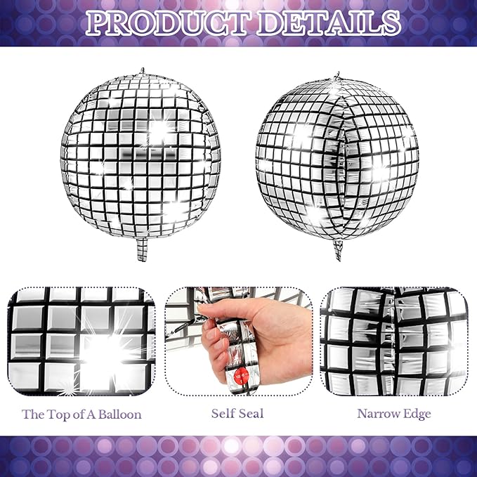 Leitee 6 Pcs 32 in Big Disco Ball Balloon 70s Disco Balloons Party Decoration Large 4d Aluminum Foil Inflatable Ball Giant Silver Metallic Mirror Decor for Baby Shower Wedding Birthday Dance Party