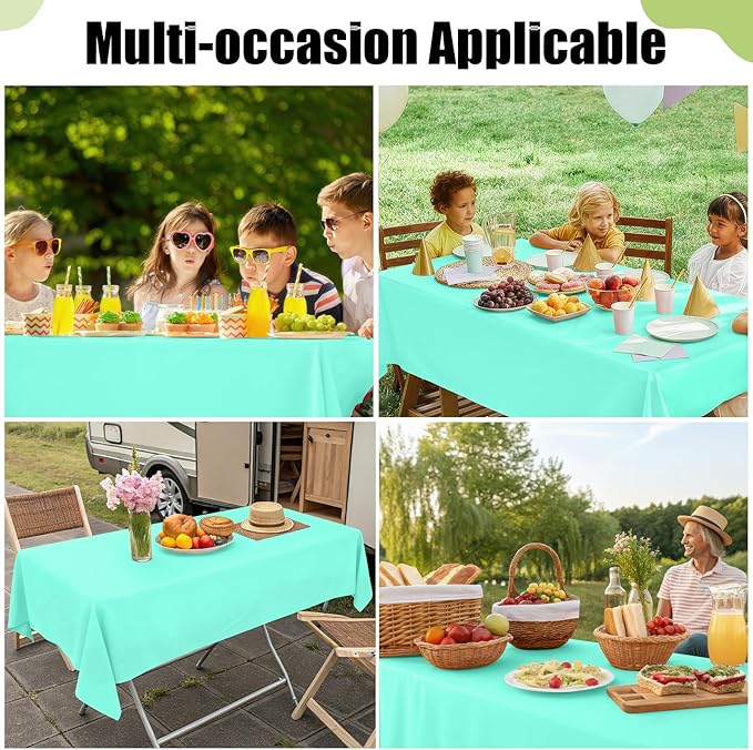 Smiry Disposable Table Cloth - 6 Pack, 54 x 108 Inch Waterproof Rectangle Tablecloths for Parties, Decorative Plastic Table Cover, Leakproof & Sturdy, Mint Green