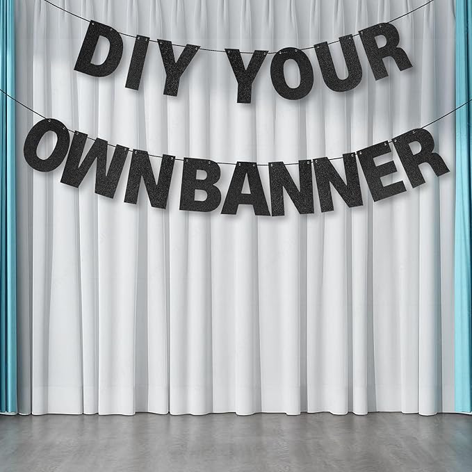 DIY Banner Kit with Letters Glitter Banner Letters Customizable Birthday Banners Graduation Banner Custom Party Hanging Banner for Graduation Wedding Party Baby Shower Decoration(Black)