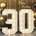 Marquee 4ft Numbers with Light up Number 30 White Mosaic Frame Slots-in Letter 30 for 30th Birthday Party Decorations Pre-Cut Cardboard Large Giant Cut-Out Thick Foam Board Sign Anniversary
