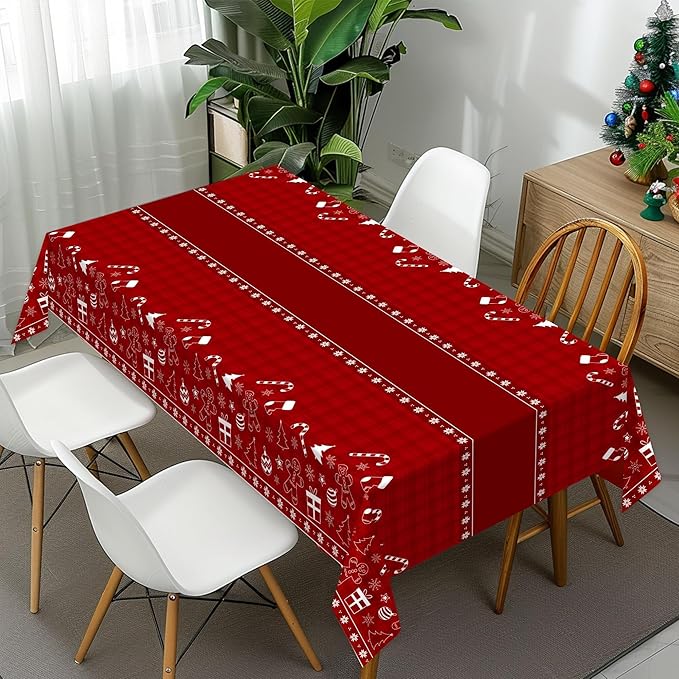 Childom 2 Pack Christmas Tablecloths Disposable,Christmas Decorations,54 x 108 Inch,Plastic Table Cloths for Rectangle Tables,Red Themed Checkered Table Covers for Xmas,Indoor,Outdoor,Birthday,Parties