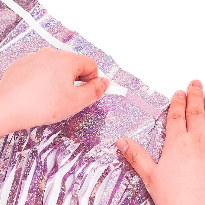 BRAVESHINE 1 Purple 1 Pink Streamers Party Backdrop - 3.2 ft x 8.2 ft Tinsel Foil Fringe Curtains for Valentines/Hunters/Girl/Women/Birthday/Engagement/Bridal Shower/Bachelorette Decorations