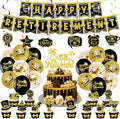Retirement Party Decorations for Men Women, Black and Gold Happy Retirement Banners Balloons Cake Cupcake Toppers Hanging Swirls, Happy Retirement Party Supplies 42pcs