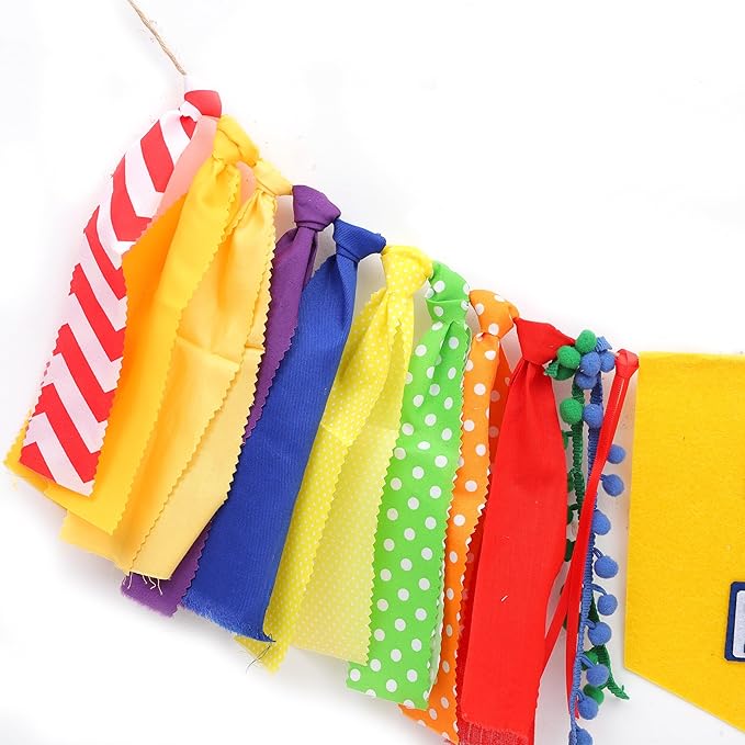 Letter Blocks One High Chair Banner - First Birthday Decorations, Nursery Rhyme Highchair Garland With Ribbon Fabric,1st Birthday Photo Props,Cake Smash Party Colorful Banner