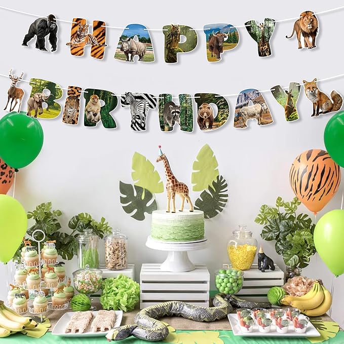 Safari Animals Party Decorations Happy Birthday Banner Safari Animals Party Banner Garland for Birthday Party Decorations Safaris Animals Party Supplies