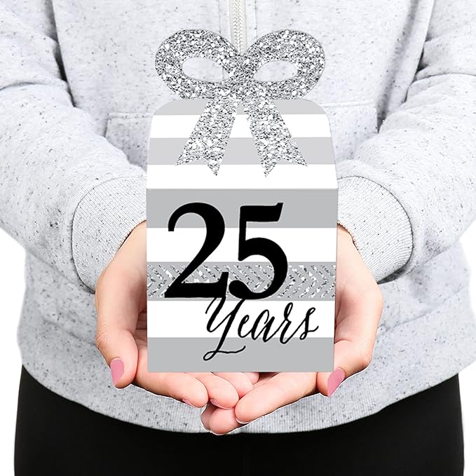 Big Dot of Happiness We Still Do - 25th Wedding Anniversary - Square Favor Gift Boxes - Anniversary Party Bow Boxes - Set of 12
