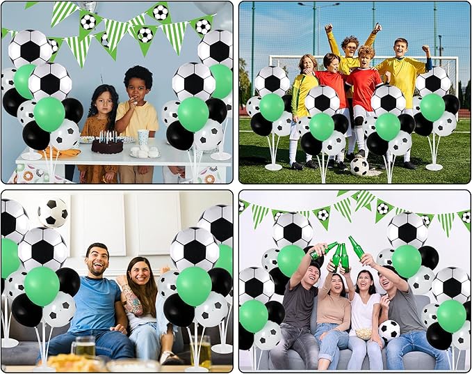 4 Sets Soccer Party Balloons Stand Kit with Soccer Foil Balloons Sport Themed Party Ball Balloon Centerpiece for Tables for Game Sports Birthday Baby Shower Decoration