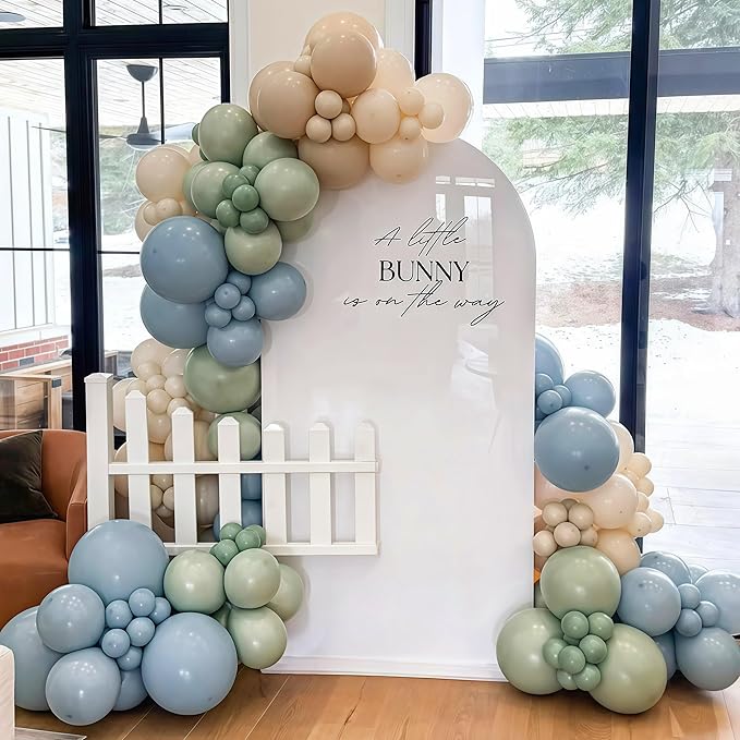 Sage Green and Blue Balloons, 35PCS Olive Green Dusty Blue Beige Cream Latex Balloon, Baby Boy Shower Balloons for Kids Rabbit Theme Baby Shower Birthday Boho Bridal Wedding Party Decorations Supplies
