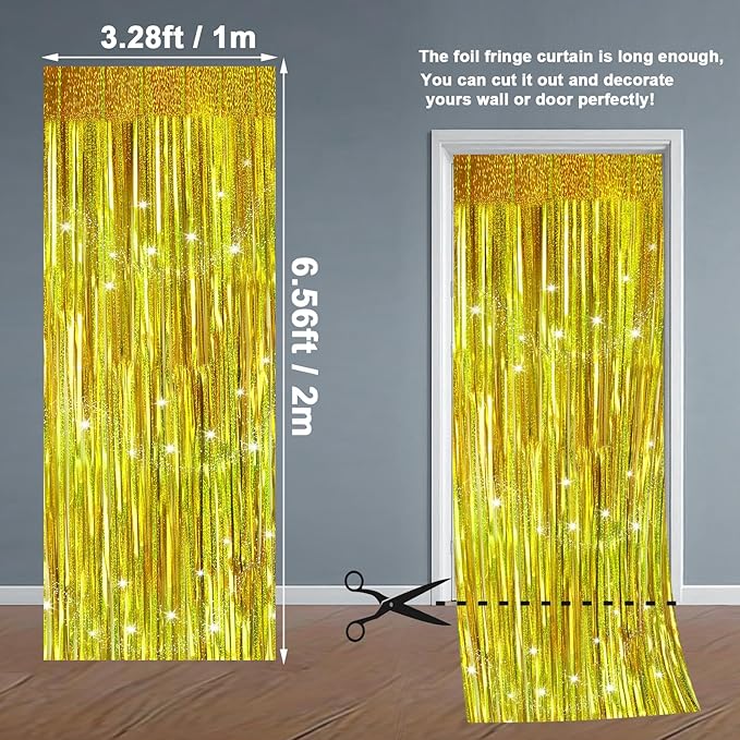 Gold Backdrops Curtains Christmas Party Decorations, Tinsel Streamers for Birthday Decorations, Photo Booth Props for Wedding, 1Pack 3.28X6.56Ft