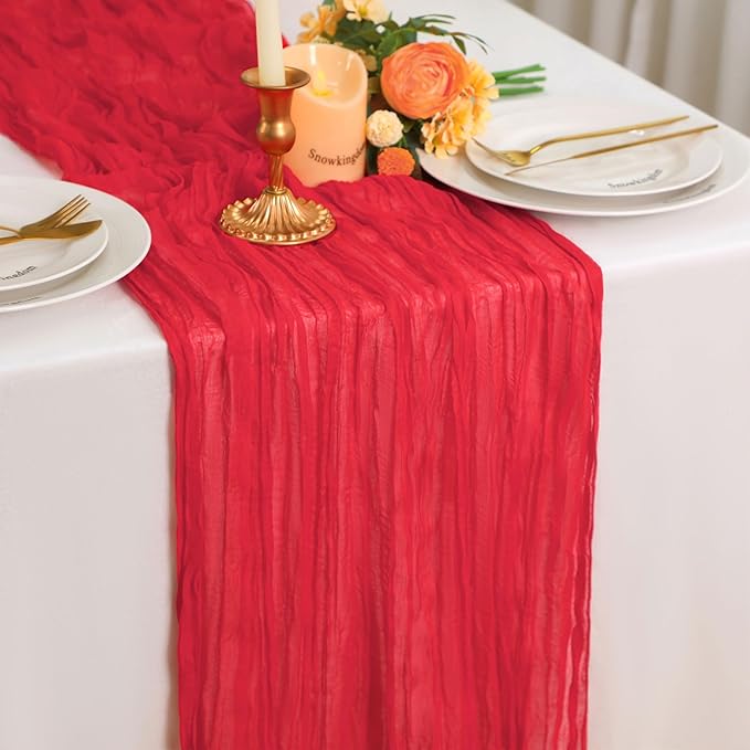 Snowkingdom 6 PCS Red Cheesecloth Table Runner 10 Ft, 120 inch Long Cheese Cloth Gauze Runners for Christmas Wedding Bridal Baby Shower Birthday Holiday Party Table Decorations