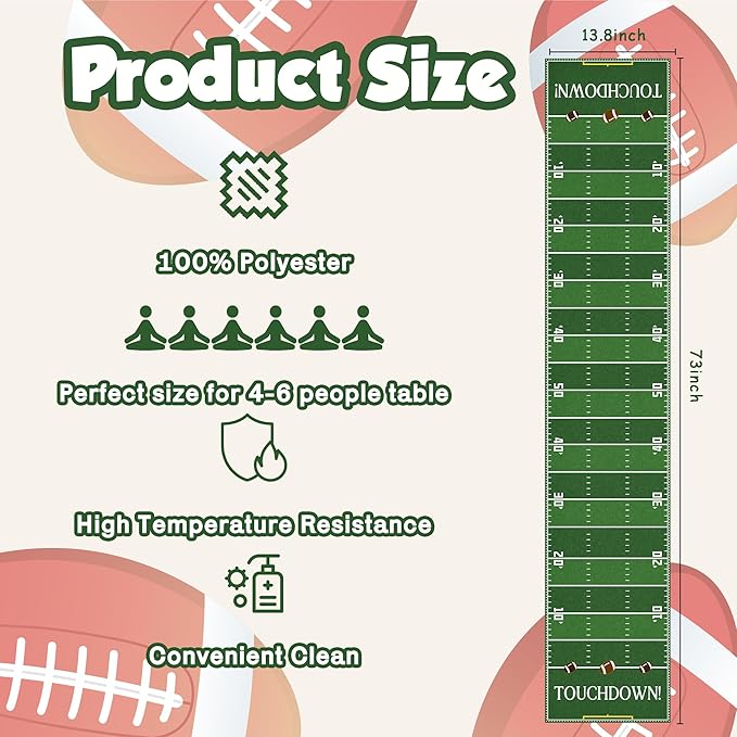 OHOME Football Party Decorations for Super Game Bowl 2026 - Game Day Table Runner | Football Decor Party Supplies - Football Theme Birthday Decorations Holiday Banner for Home