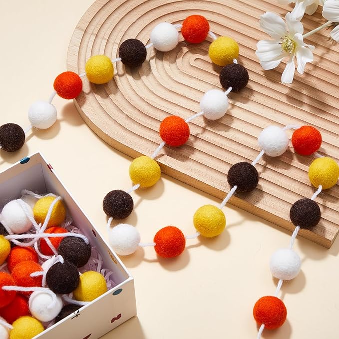 Boao 2 Pieces Wool Felt Ball Garland Colorful Pom Pom Garland Handmade 6.5 Feet Long 24 Balls Felt Banner for Wall Christmas Tree Decoration (Coffee,Ivory,Orange,Yellow)