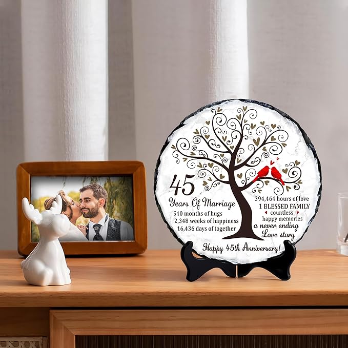 Sapphire 45th Wedding Anniversary Slate Plate Gift – Unique 45 Year Anniversary Present for Parents, Mom and Dad, Couple – Romantic Home Decor Keepsake for 45th Marriage Celebration