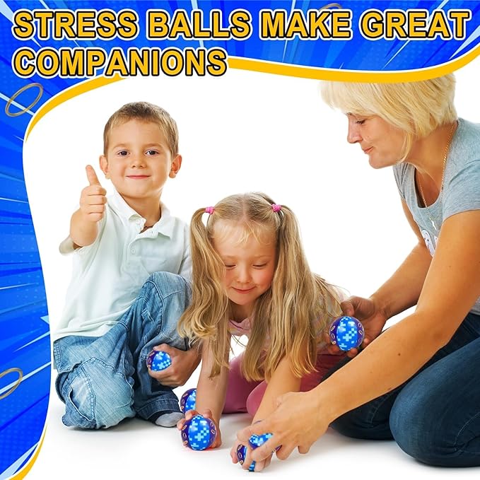 6 PCS Blue Golden Rings Stress Balls for Kids Party Favors, 2.48 Inch Anxiety Relief Fidget Sensory Toys, Golden Rings Squeeze Toys Bulk for Birthday Goodie Bags, Carnival Gifts & Classroom Prizes
