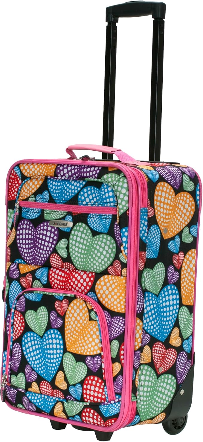 Rockland Fashion Softside 2 Piece Luggage Set, Expandable, (14" Tote/19" Upright), New Heart