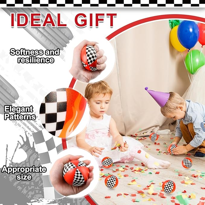 6 PCS Racing Car Stress Balls for Kids Party Favors, 2.48 Inch Anxiety Relief Fidget Sensory Toys, Racing Car Theme Squeeze Toys Bulk for Birthday Goodie Bags, Carnival Gifts & Classroom Prizes