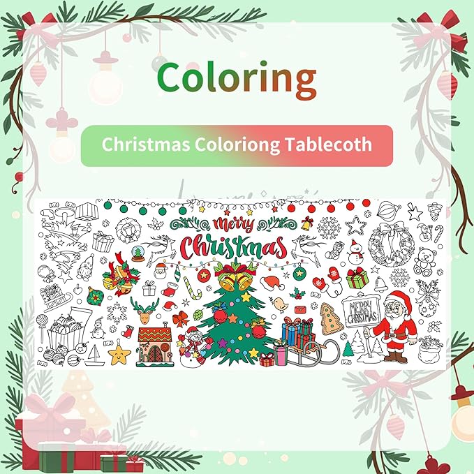 Christmas Crafts for Kids, Giant Coloring Poster/Tablecloth, 30 x 72 Inches Jumbo Versatile Banner, Party Favors for Family or Classroom, Holiday Xmas Party Decorations