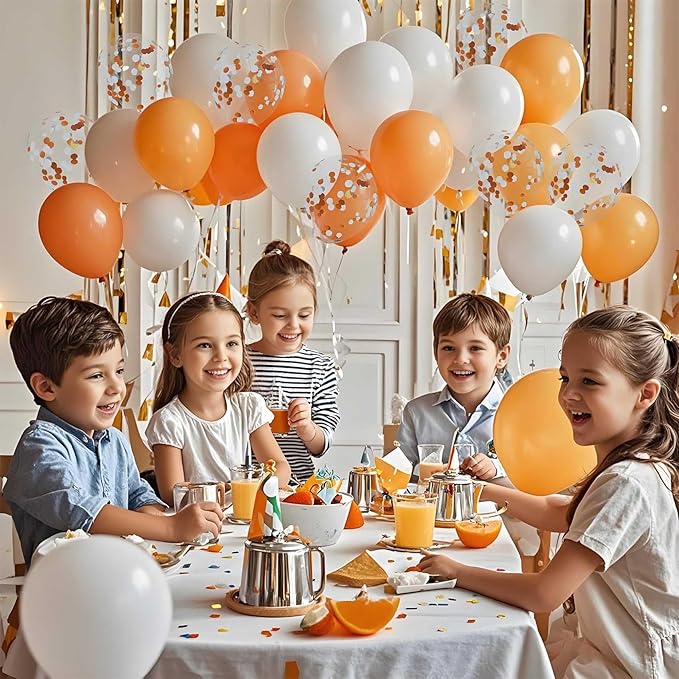 Orange and White Balloons with Confetti Balloons 12 inch Latex Balloons 80 Pcs for Wedding Birthday Baby Shower Patriotic Themed Party Decorations