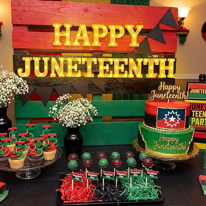Honoson 15 Pcs 6.5 Inch Juneteenth Party Decorations Happy Juneteenth LED Letter Lights Sign Lights Table Decoration for Freedom Day American Independence June 19th 1865 Celebration Home Office Decor