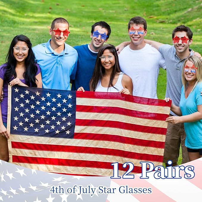 12 Pairs Star Sunglasses Bulk 4th of July Star Glasses Rimless Patriotic Fourth of July Star Shaped Party Sunglasses