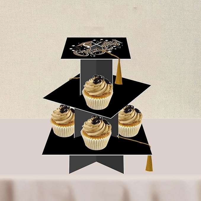 KALEFO Graduation Decorations 2026 Graduation Cap Cupcake Stand with Tassel Grad Party Supplies Graduation Party Favors Table Decor (Gold)
