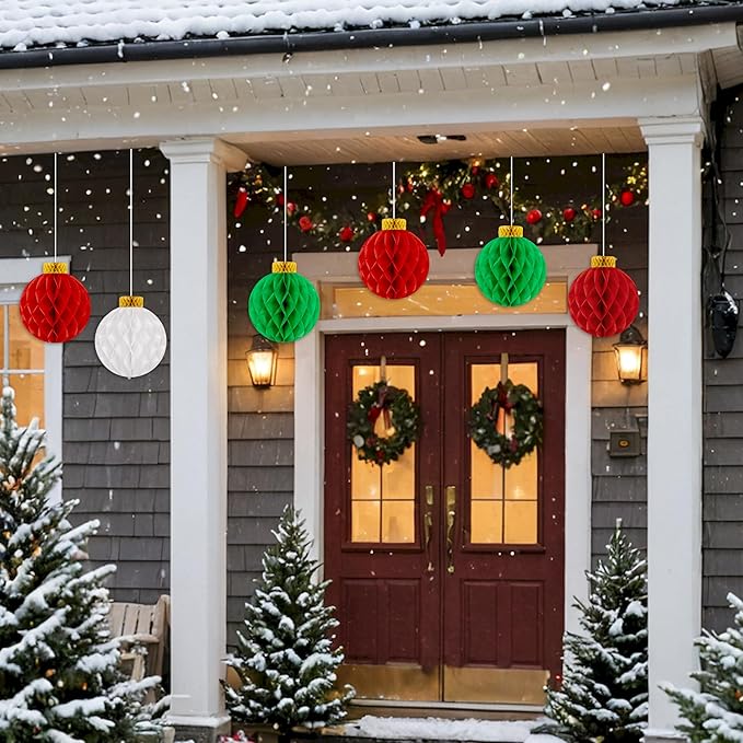 Christmas Party Decorations Honeycomb Balls, 9PCS Large Paper Hanging Ornaments Indoor for Table Centerpieces, Xmas Holiday Classroom Supplies