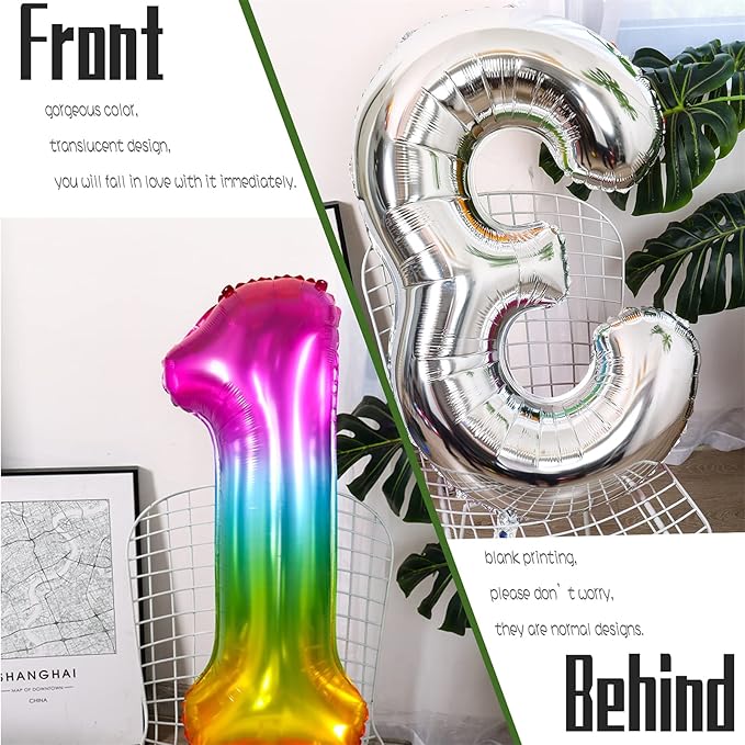 Number Balloon | Number 1 Balloons for 1st Birthday Decorations | Giant Rainbow Mylar Number 1 Balloon - 40 Inch | Big Foil Multicolor 1 Balloon Number for Colorful Anniversary Party Supplies Favors
