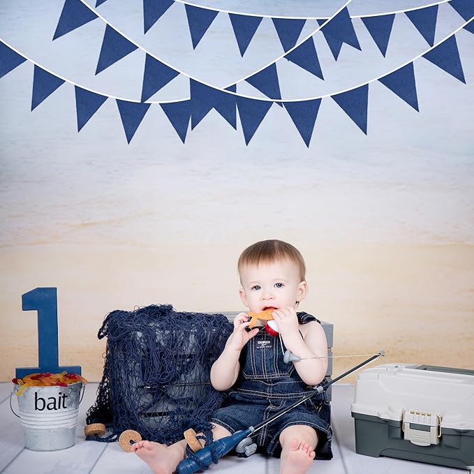 46Ft Blue Party Decorations Deep Blue Nautical Burlap Banner Triangle Pennant Flag Linen Garland Streamers for Vintage Nautical Birthday Wedding Rustic Summer Baby Shower Graduation Party Decorations