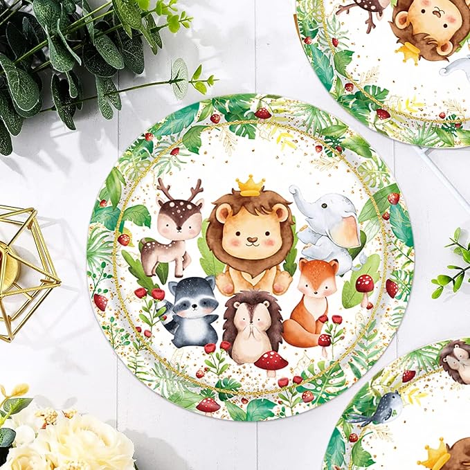 Jungle Animals Party Decorations - 350 Pcs Safari Animal Baby Shower Plates and Napkins, Wild Animals Theme Disposable Tableware Set for Baby Shower Zoo Birthday Party Supplies Favors, Serves 50