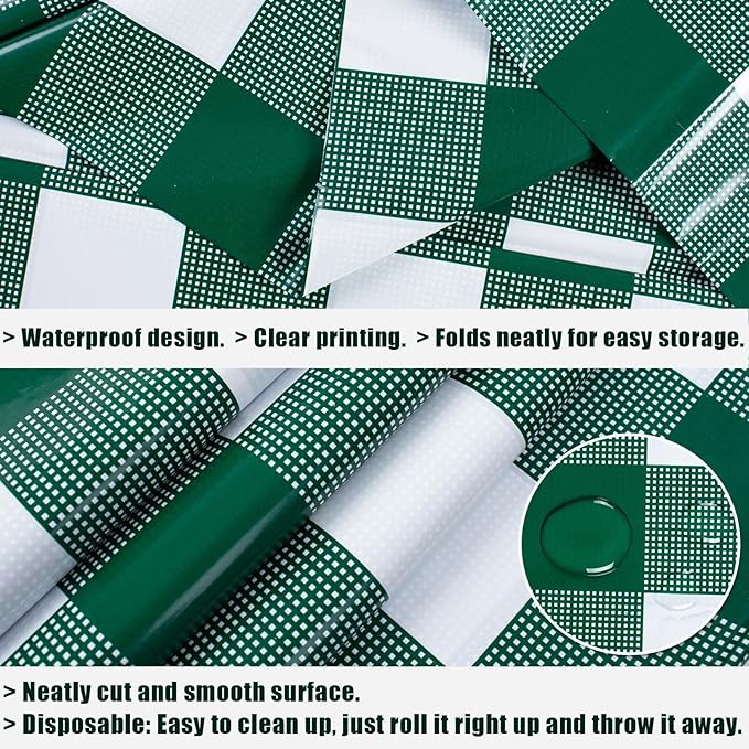 3 Packs Green Plaid Tablecloth 54 x 108 Inch Disposable Checkered Table Cloth Rectangular Waterproof Picnic Table Covers for BBQ Birthday Parties