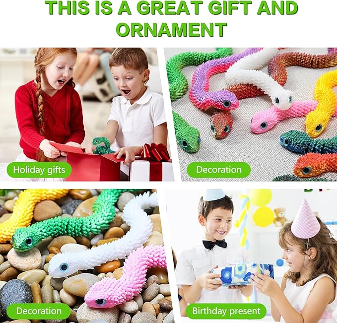 3D Printed Snake,12in Flexible 3D Printed Animal Snake,Christmas Fidget Toys Gifts Halloween Decorations Indoor Outdoor,Decorative Easter for Kids Home Decor. （4pcs）