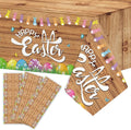 OBUSATT 3PCS Easter Tablecloth Plastic Easter Rustic Wooden Wall Theme Disposable Table Cover Bunny Rabbit Colorful Eggs Rectangular Tablecloth for Spring Party