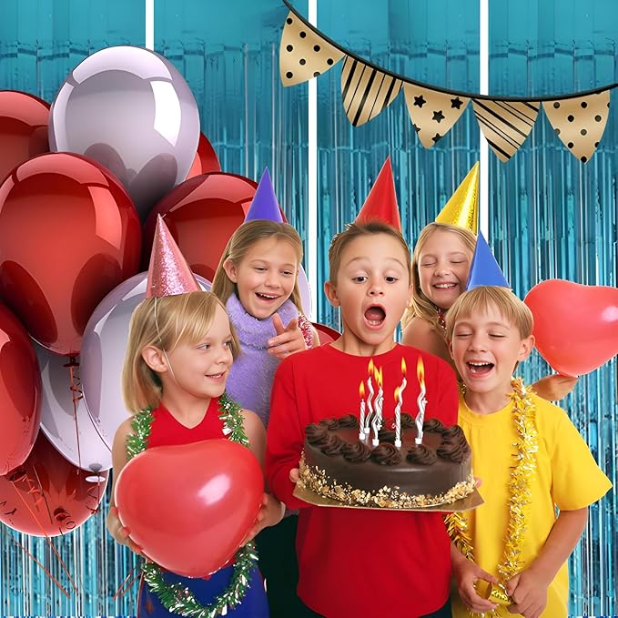 Valentines Day 4 Pack 3.3 * 8.3 ft Foil Curtain Metallic Tinsel Fringe Curtains Photo Booth Props Backdrop for Birthday Wedding Engagement Baby Shower Christmas Holiday Celebration Partyl,Light Blue