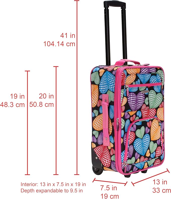 Rockland Fashion Softside 2 Piece Luggage Set, Expandable, (14" Tote/19" Upright), New Heart