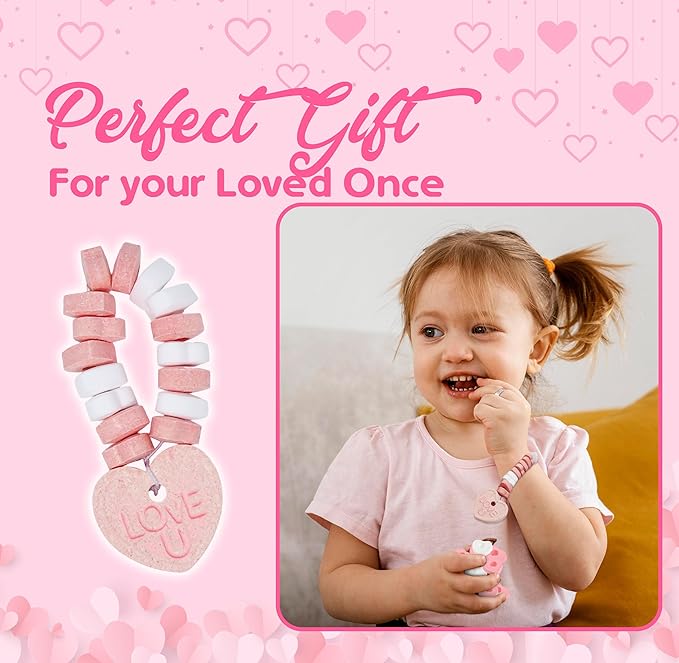 Gift Boutique Valentines Heart Bracelet Candy 50 Pack Individually Wrapped Love U Charm Hearts Shaped Bracelets White Pink Red Beads Party Bags Treats