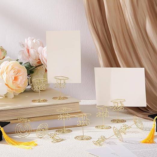 Rtteri 30 Pcs 2026 Grad Cap Graduation Picture Display 2 Inch Gold Photo Holders for Centerpieces Graduation Table Number Holders Card Stands for Class of 2026 Grad Party Supplies