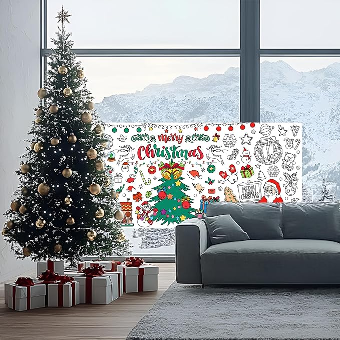 Christmas Crafts for Kids, Giant Coloring Poster/Tablecloth, 30 x 72 Inches Jumbo Versatile Banner, Party Favors for Family or Classroom, Holiday Xmas Party Decorations
