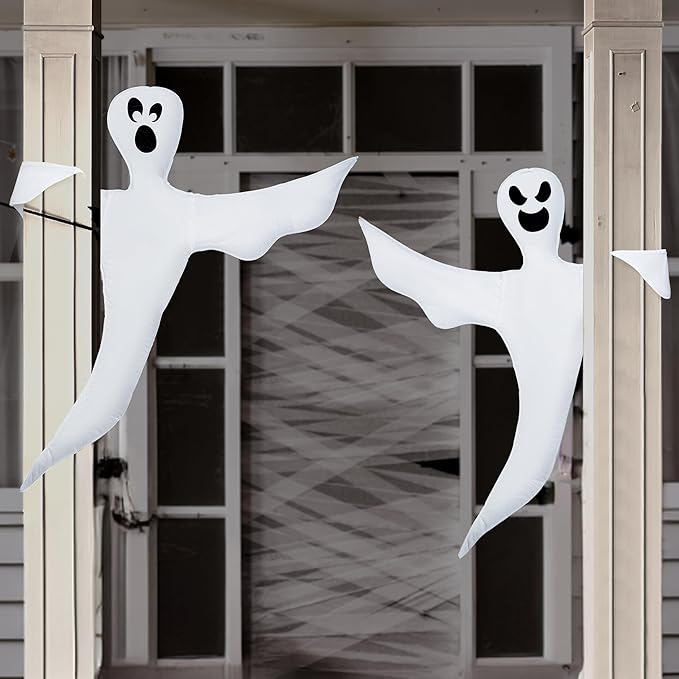 JOYIN Halloween 2 Pcs Tree Wrap Ghost Decoration Outdoor, 53” Bendable Flying Ghost for Trees Yard Lawn Garden Prop, Party Supplies, Haunted House Indoor Decor