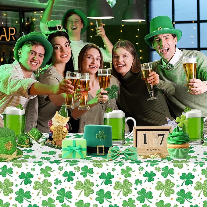 3 Pack St Patricks Day Tablecloth - Lucky Green Shamrock St Patrick's Tablecloths Set, Disposable Plastic St Patrick Table Cloth Cover for Happy St. Patrick's Day Dinner Table Decor Party Supplies