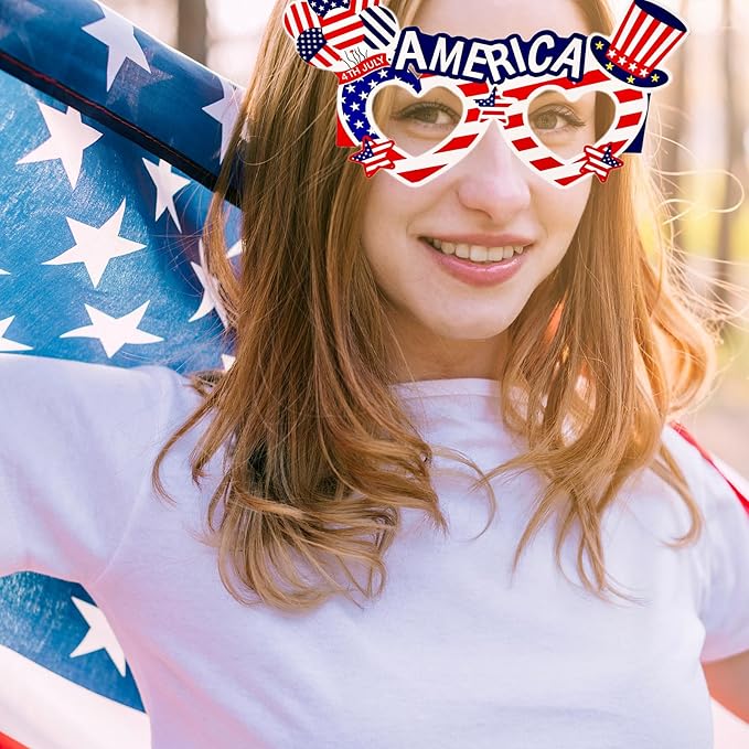 4th of July Party Accessories American Flag Paper Sunglasses, USA Glasses Forth of July Decorations Photobooth Props for Patriotic Party in the USA Favors Decorations 8Pcs