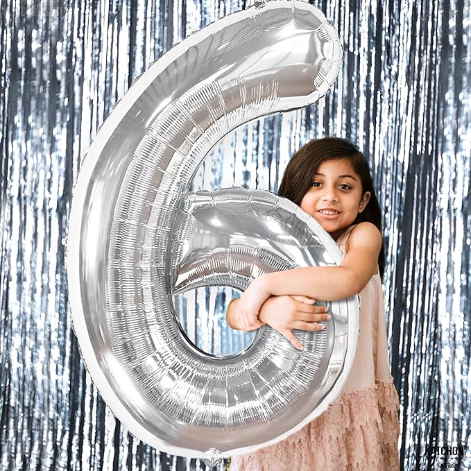 KatchOn, Giant Silver Number 6 Balloon - 40 Inch | 6th Birthday Balloons for 6th Birthday Decorations | 6 balloons for Birthday | Six Balloon Number | 6 Year Old balloon for 6 Year Decorations